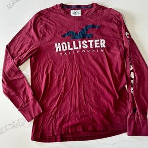 Hollister Men’s Long Sleeve T-Shirt XL Red Logo Graphic Tee Casual Crewneck